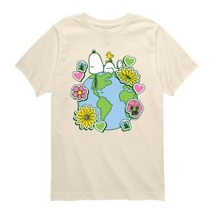 Boys' - Peanuts - Snoopy Woodstock Earth Stickers Short Sleeve Graphic T-Shirt - 1 of 4