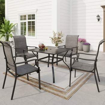 5pc Patio Dining Set, Steel Table with Umbrella Hole, Padded Arm Chairs - Captiva Designs, Weather-Resistant, Rust-Resistant
