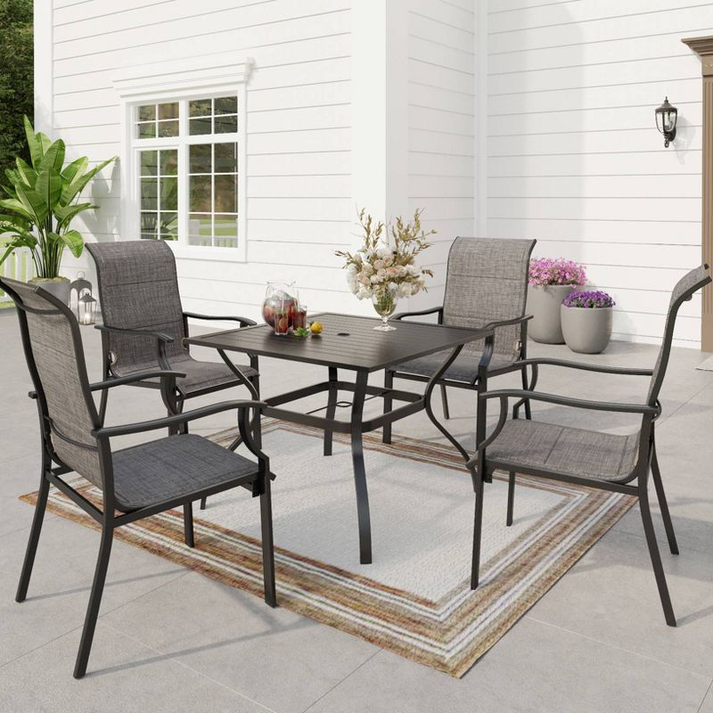 5pc Patio Dining Set, Steel Table with Umbrella Hole, Padded Arm Chairs - Captiva Designs, Weather-Resistant, Rust-Resistant, 1 of 16