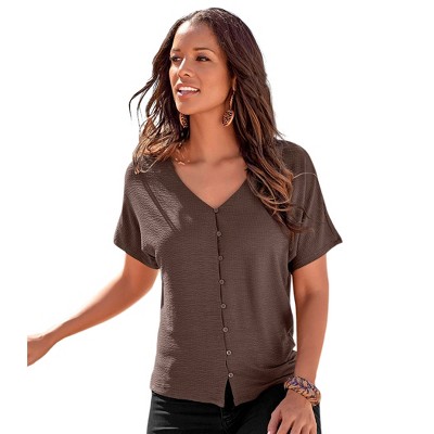 Women's Button Down V-Neck Top - LASCANA