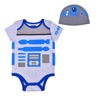 Image of Star Wars Baby Boy's R2D2 Droid Short Sleeve Creeper with Character Cap, White, Size 12M