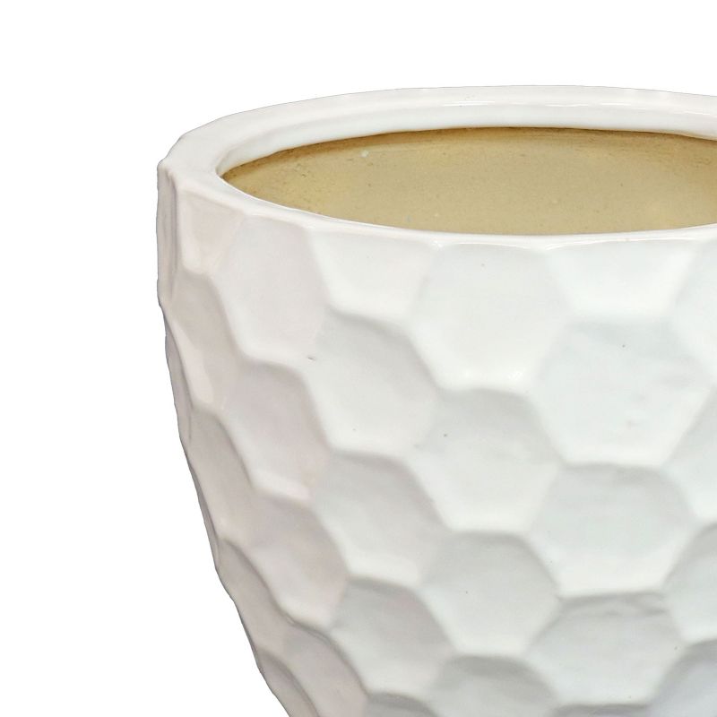 Sunnydaze Honeycomb Pattern Ceramic Planter - 11.25" Round - White - 2-Pack, 4 of 8