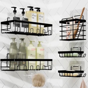 Heavy Duty Bathroom Accessories Organizer No Drilling Wall Mounted Shower Organizer, 5 Pack, Black - 1 of 4