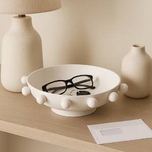 Modern Round Bowl with Knobs for Coffee Table Decor - Decorative Centerpiece Table Decorations for Home Decor Accents - 4.25", White - 1 of 4