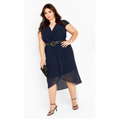 Women's Plus Size Wrap Swing Dress - navy | CITY CHIC - image 1 of 4