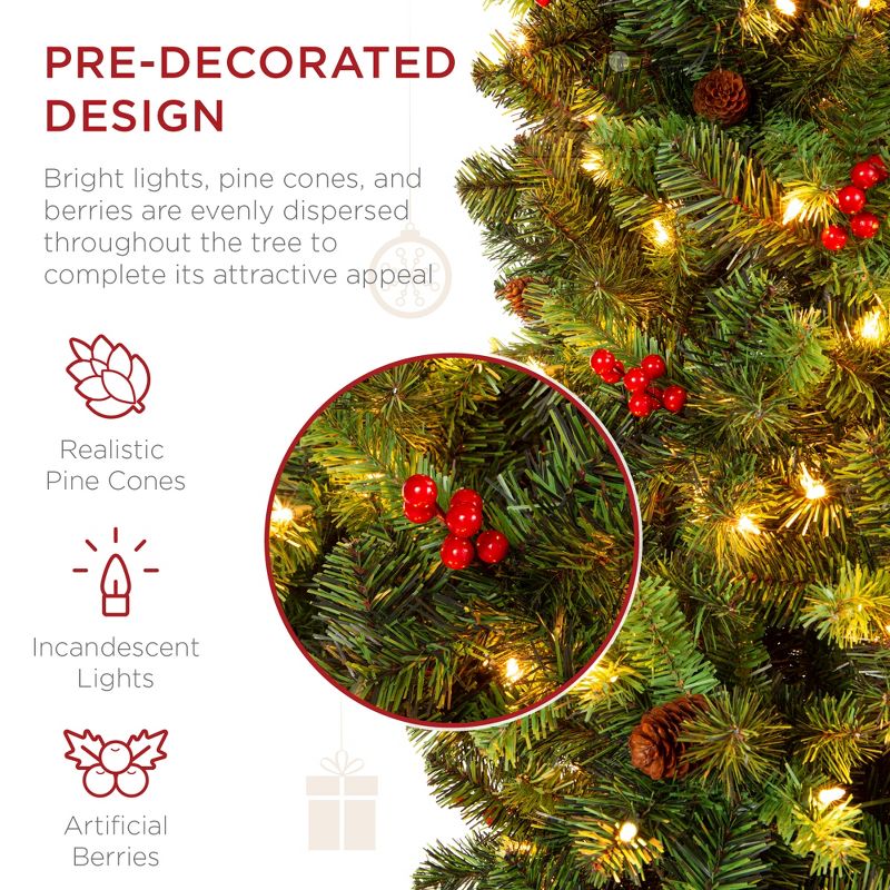 Best Choice Products Pre-Lit Pencil Christmas Tree Pre-Decorated Holiday Accent w/ Base, 3 of 11