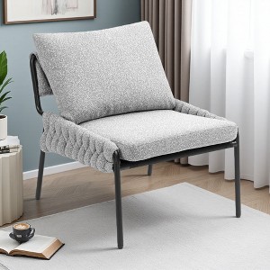 Braided Upholstery Lounge Chair with Metal Frame and Adjustable Feet - 1 of 4