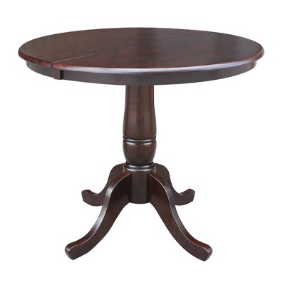 36" Round Top Pedestal Extendable Dining Table with 12" Drop Leaf Dark Brown - International Concepts