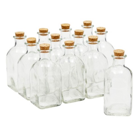 24, 2 oz Small Clear Glass Bottles with Lids & 3 Stainless Steel