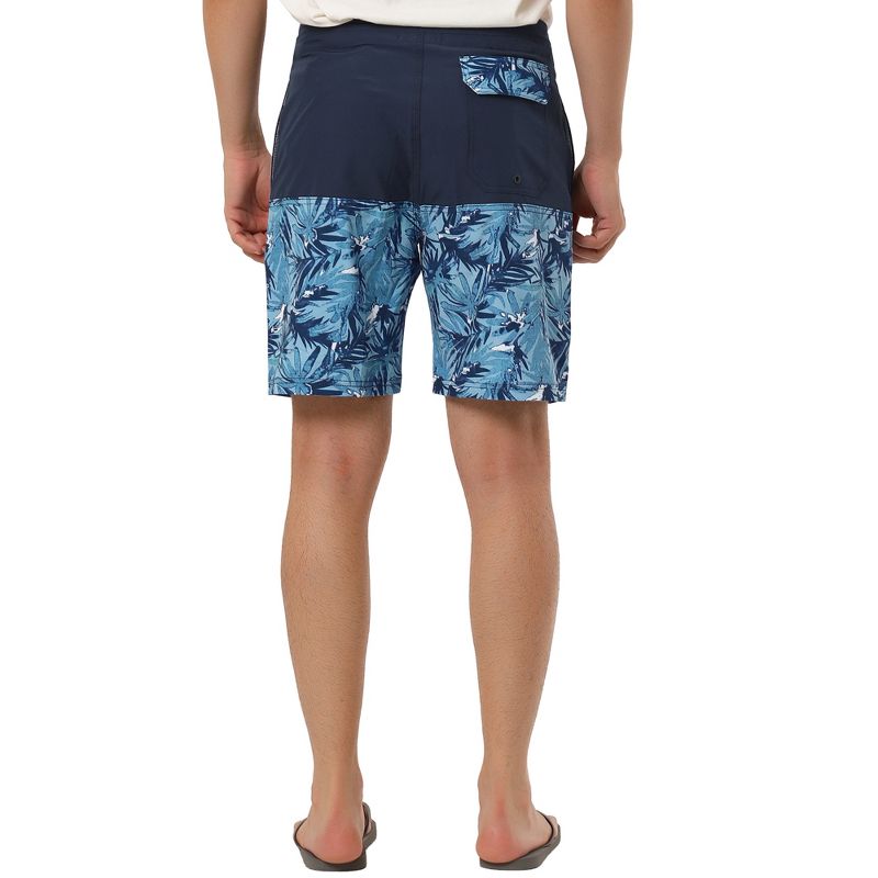 TATT 21 Men's Summer Beach Drawstring Color Block Printed Swim Board Shorts, 3 of 7