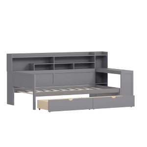 FURNIinspire Beds Wooden Twin Size Daybed with Storage Drawers Shelves and Desk for Bedroom or Study, Gray, 91.3"*49.9"*44.9" - 1 of 4