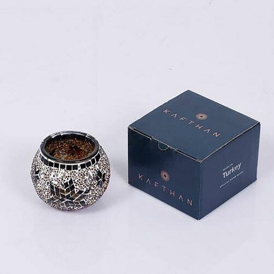 Handmade Ecru and Brown Mosaic Glass Votive Candle Holder