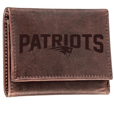 Evergreen NFL New England Patriots Brown Leather Trifold Wallet Officially Licensed with Gift Box