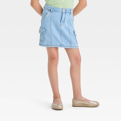 Image of Girls' High-Rise Cargo Jean Skirt - Cat & Jack™ Light Wash M