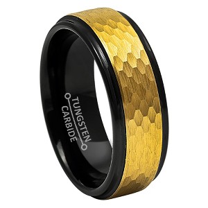 Jewelry Avalanche 8mm Stepped Black & Gold IP Hammered Tungsten Carbide Mens Wedding Band - 1 of 4