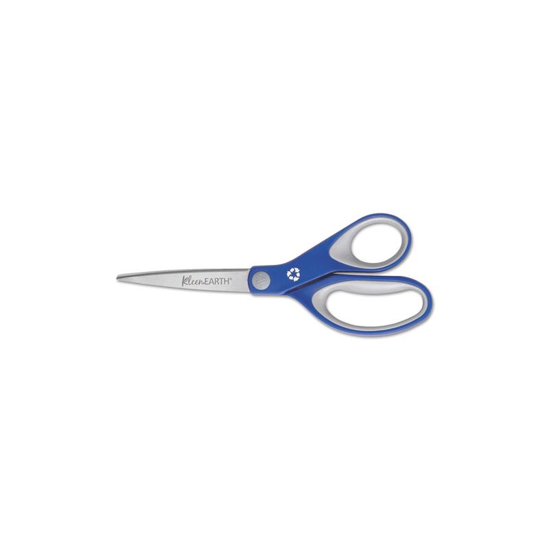 Westcott KleenEarth Soft Handle Scissors, 8" Long, 3.25" Cut Length, Blue/Gray Straight Handle, 1 of 2