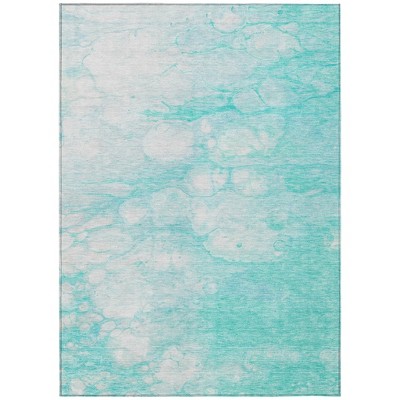 Aqua Ivory And Teal Blue Abstract Washable Indoor Outdoor Area Rug