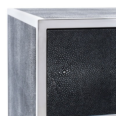 Tammy Transitional Black Faux Shagreen Silver Accent Nightstand