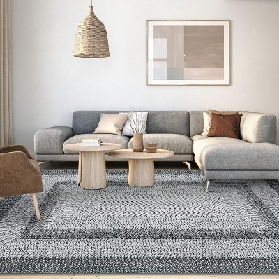Grey/Blue Washable Runner Rug, Non-Slip Modern Hallway Carpet, Stain Resistant Low Pile Mat for Living Room, Bedroom, Kitchen