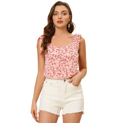 Allegra K Women's Sleeveless Casual Bow Tie Decor Strap Chiffon Floral Tank Tops