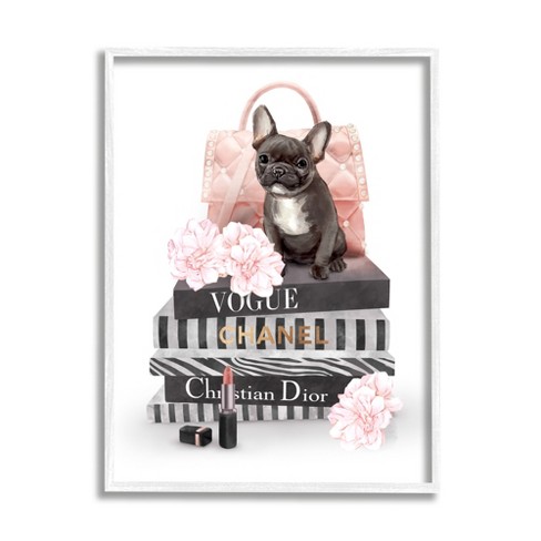 Stupell Industries French Bulldog Pink Peonies Glam Fashion Bookstack ...