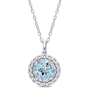 EVERLY JEWELRY | Sterling Silver 3 1/2 CT TGW Sky Blue Topaz Halo Pendant with Chain - 18 in - 1 of 4