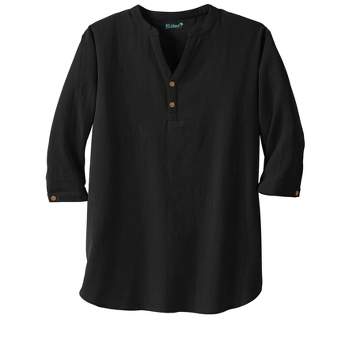 Kingsize Men's Big & Tall Gauze Mandarin Collar Shirt - 2xl, Black : Target