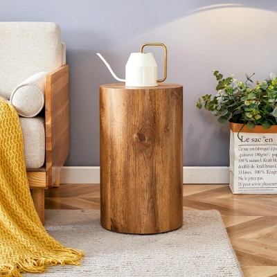 INFURNIC Coffee Tables Cylindrical Table with Patterned Design Multi-purpose Coffee Dining Workbench for Living Room, Brown, 12"*12"*19.7"