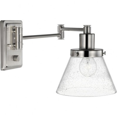 Progress Lighting Hinton 1-Light Swing Arm Wall Bracket, Brushed Nickel, Seeded Glass Shade