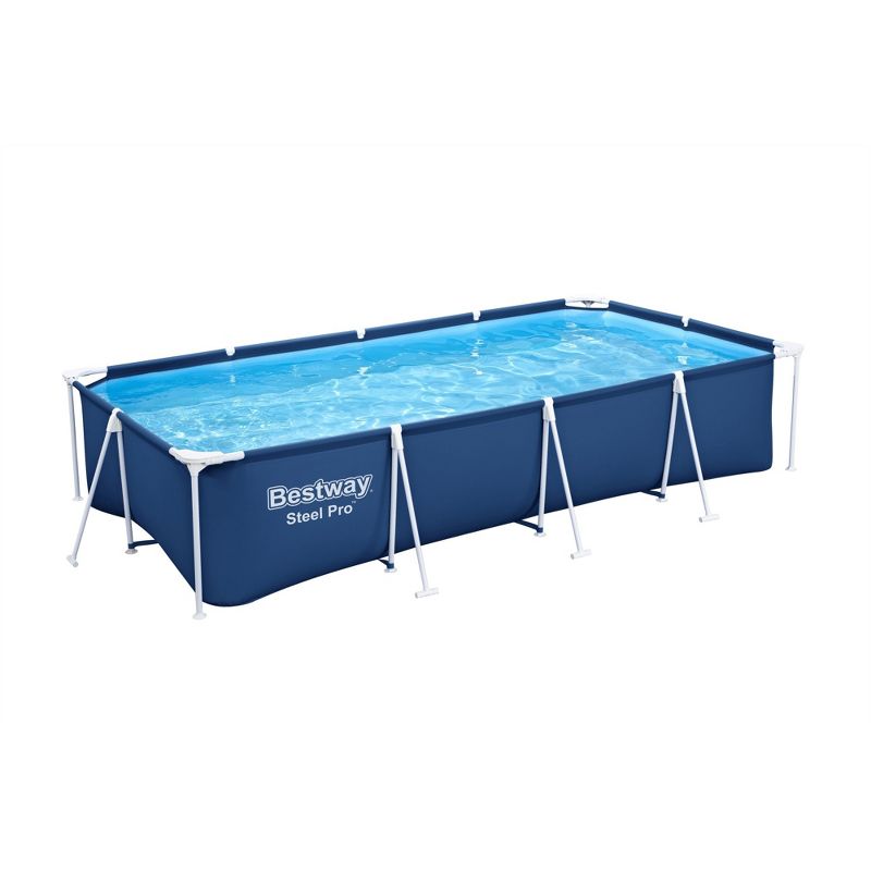 Bestway Steel Pro 13 Feet x 7 Feet x 32 Inch Rectangular Metal Frame Above Ground Outdoor Backyard Swimming Pool, Blue (Pool Only), 1 of 9
