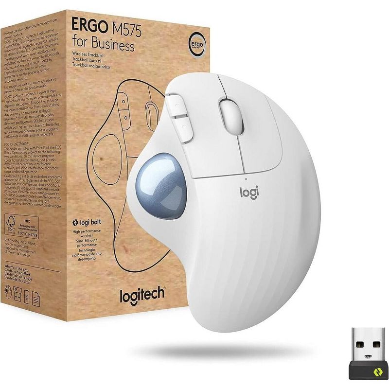 Logitech Ergo M575 Wireless Trackball Mouse for Business - Ergonomic Design Off-White, 1 of 7