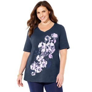 Catherines Women's Plus Size Placement Print Tee - 1 of 4