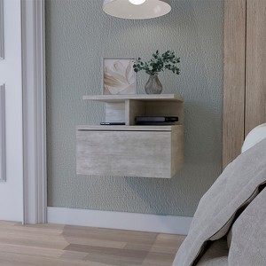 TIRAMISUBEST Floating Nightstand with Two Shelves, Warm-Toned Bedroom Storage - 1 of 4
