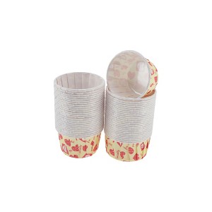 Unique Bargains Heart Print Curled Rim Disposable Baking Cups Greaseproof Paper Yellow Red 2.56"x1.57" 50 Pcs - 1 of 4