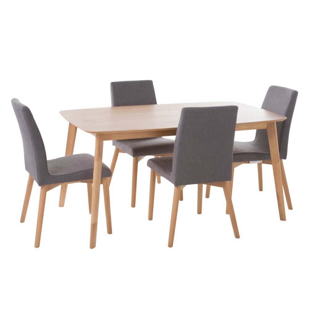 Photos - Dining Table 60" 5pc Orrin Dining Set Natural Oak/Dark Gray - Christopher Knight Home