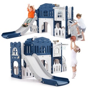 8 in 1 Toddler Indoor Playground With Slide, Basketball Hoop, Climber, Crawling Tunnel - 1 of 4
