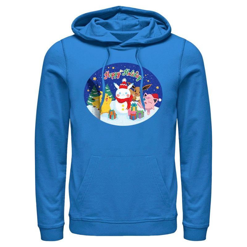 Men's Pokemon Christmas Happy Holidays Snowman Pull Over Hoodie, 1 of 5