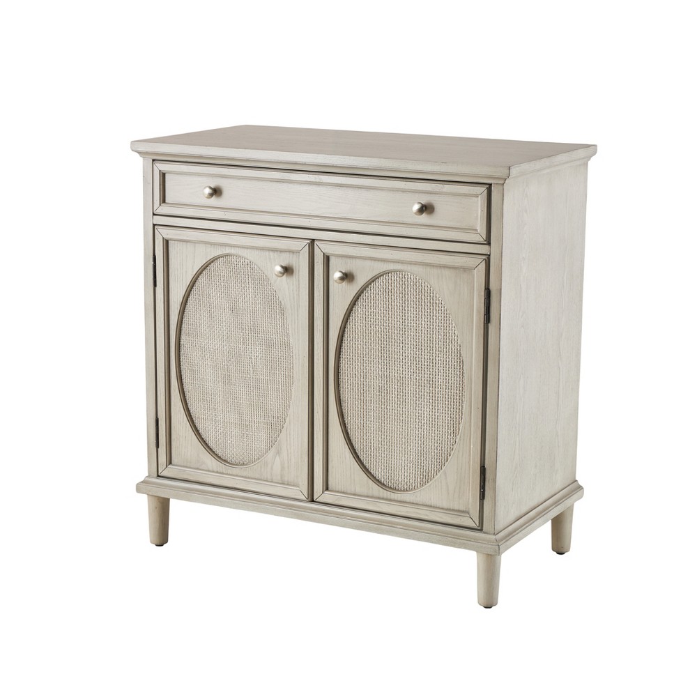 Wooden Geometric Oval Rattan Front 2 Door and 1 Drawer Room Cabinet Light Gray - Olivia & May