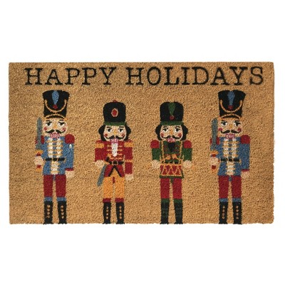 Farmhouse Living Nutcracker Happy Holidays Coir Doormat - 18" x 30" - Elrene Home Fashions