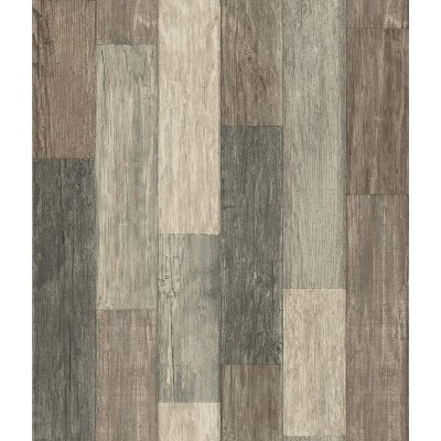 RoomMates Dark Weathered Plank Peel & Stick Wallpaper Brown