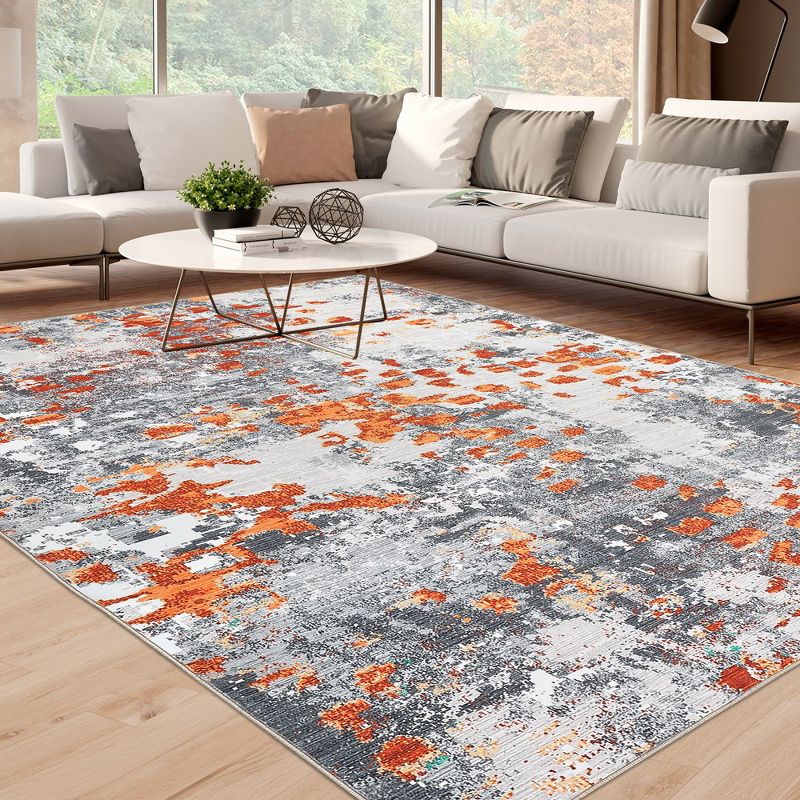 Modern Abstract Rug Machine Washable Throw Rug Boho Chic Abstract Watercolor Design Area Rug, 2 of 9