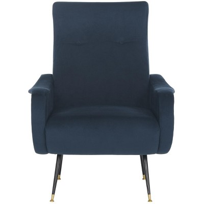 Transitional Navy Velvet Accent Chair with Gold Cap Legs, 29"W