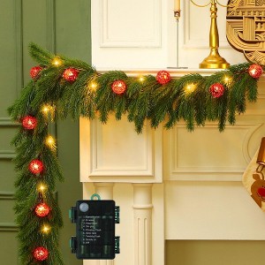 MOEPISY 6.2FT Pre Lit Christmas Cedar Garland with Lights Artificial Pine Garland Christmas Decorations with Ball Ornaments - 1 of 4