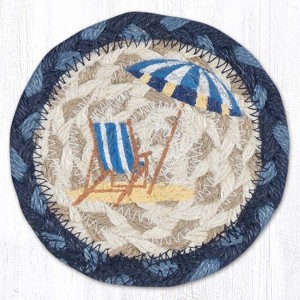 Earth Rugs Handmade Navy Beach Chair Coaster 5"x5" Coastal Lodge Jute Table Protector - 1 of 3
