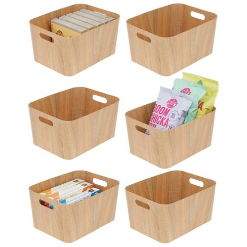 mDesign Modern Fabric Covered Basket with Lid, Stacking Decorative Storage Bin Box with Bamboo Cover for Closet, Living Room, Kitchen, Office Shelf, H