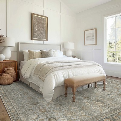 ABYNOW Machine Washable Area Rugs – Non-Slip Boho Vintage Low Pile Rugs for Living Room, Bedroom, Hallway, 2x5FT,Gray