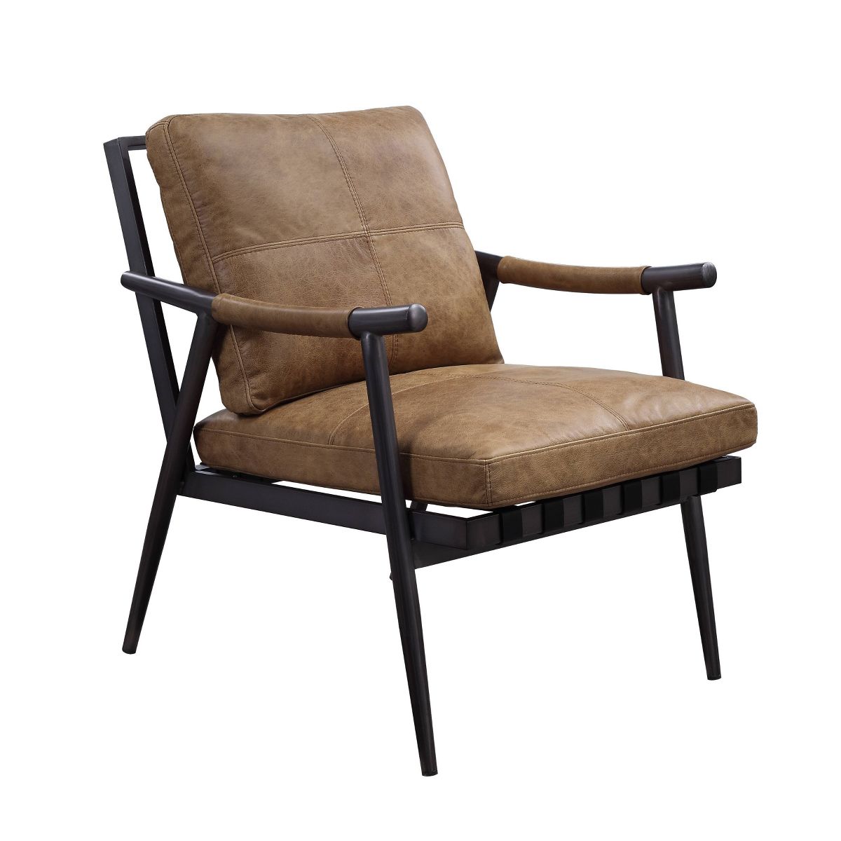 Acme Furniture 26" Anzan Accent Chair Berham Chestnut Top Grain Leather/Matt Iron Finish: No Assembly, Metal Frame, Dry Dust Care - thumbnail 6