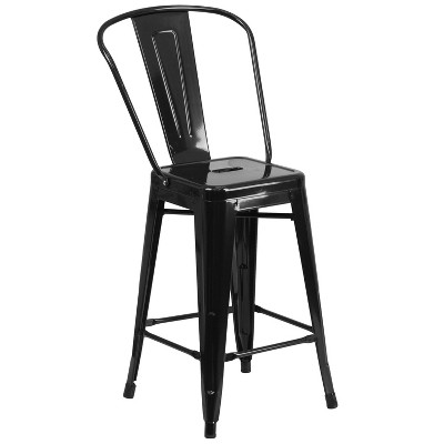 Emma and Oliver 24" Black Metal Indoor-Outdoor Counter Height Stools, Set of 4