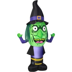 Gemmy Airblown Inflatable Stumpy Head Witch, 7 ft Tall, Green - 1 of 3