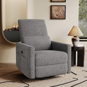 Dyonery Power Swivel Rocker Recliner, Fabric Glider Nursery Chair with Lumbar Support, USB & Type-C Ports, Small Reclining Sofa - 1 of 4